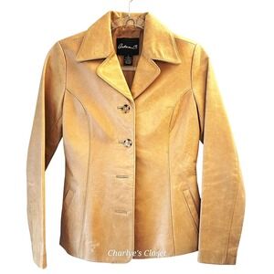 Y2K Arden B Camel Leather Blazer Jacket Sz S | Vintage Mallcore Diva